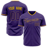 Custom Purple Baseball Jersey (With Gold Color)