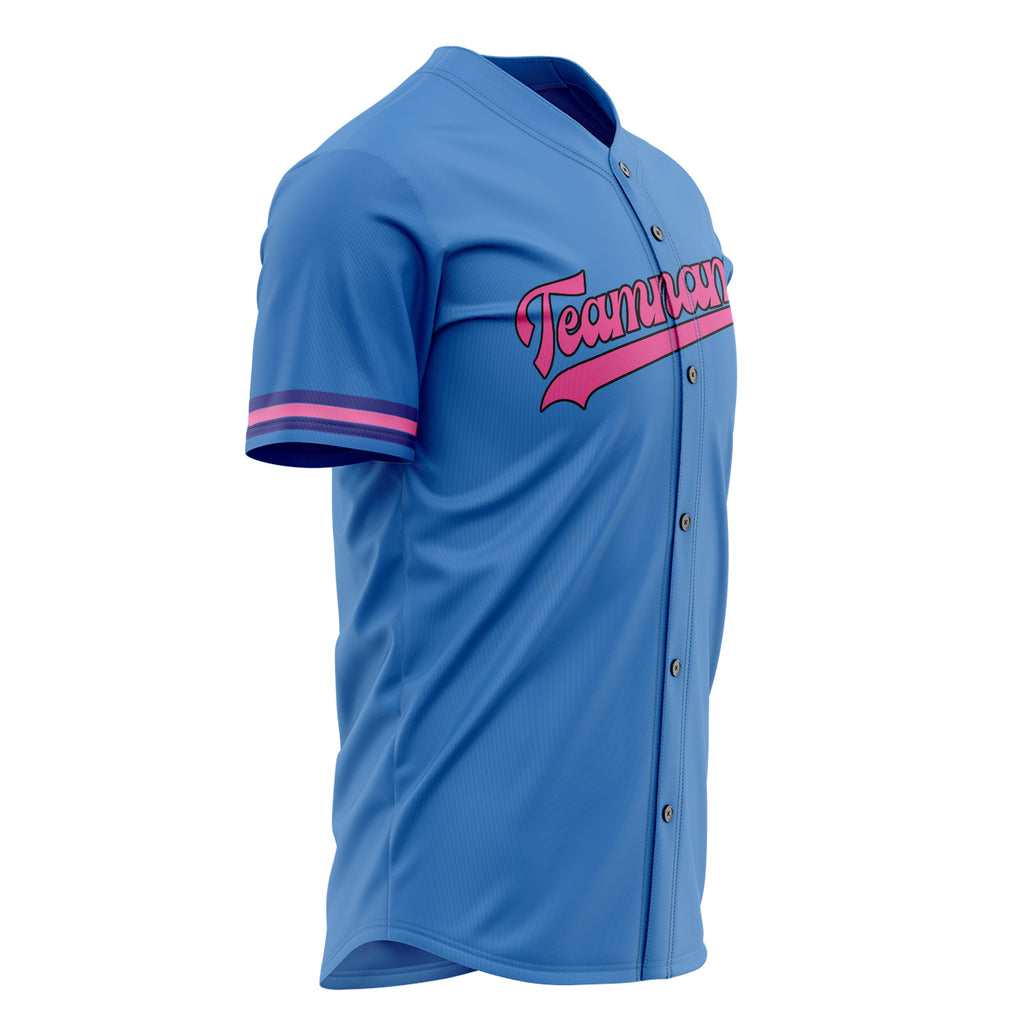 Custom Electric Blue Baseball Jersey (With Pink Color)