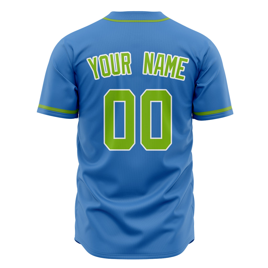 Custom Electric Blue Baseball Jersey (With Neon Green Color)