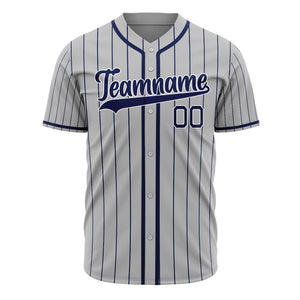 Custom Gray Baseball Jersey (With Navy Navy Pinstripe)