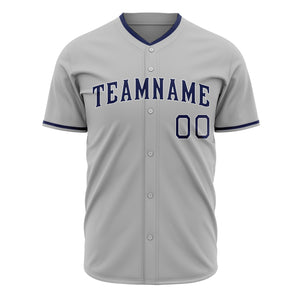 Custom Gray Baseball Jersey (With Navy Color)