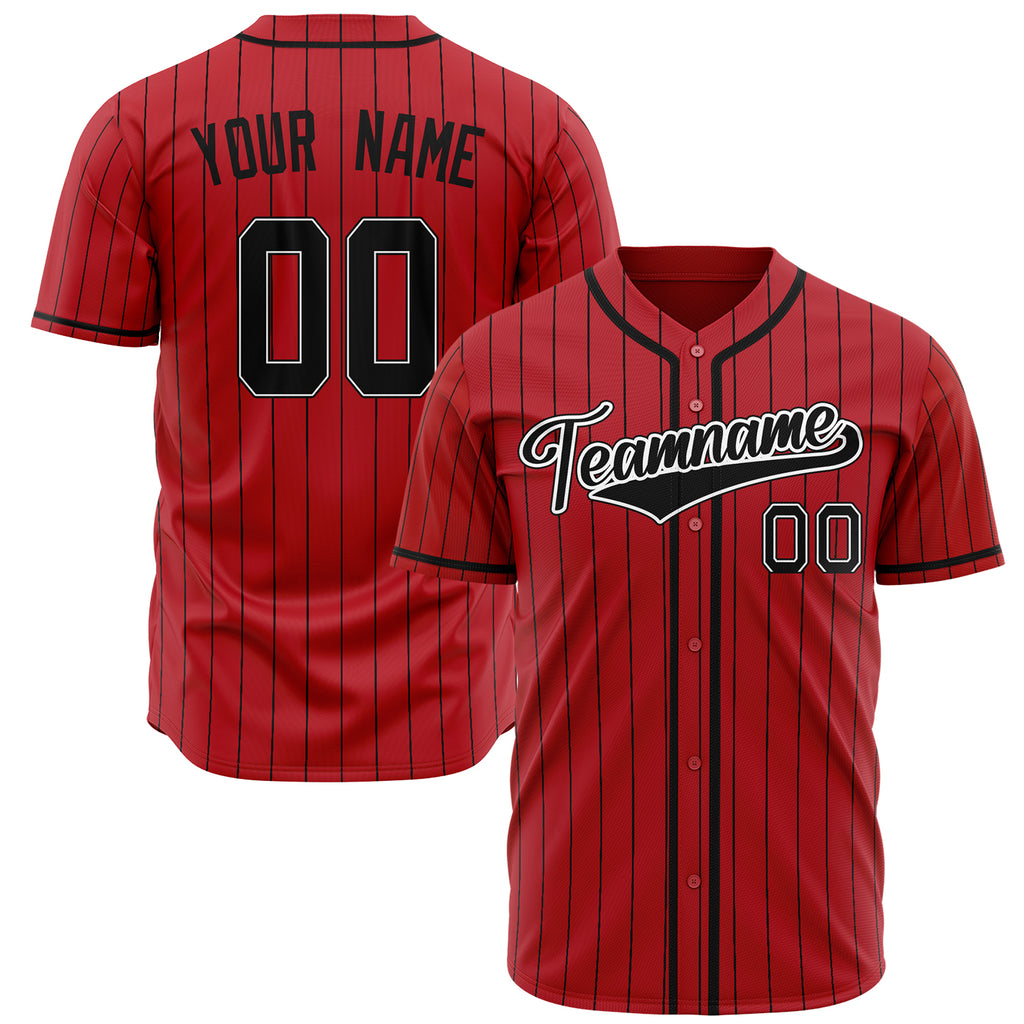 Custom Red Baseball Jersey (With Black Black Pinstripe)