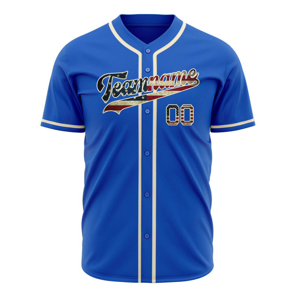 Custom Thunder Blue Baseball Jersey (With Cream Vintage USA Flag)