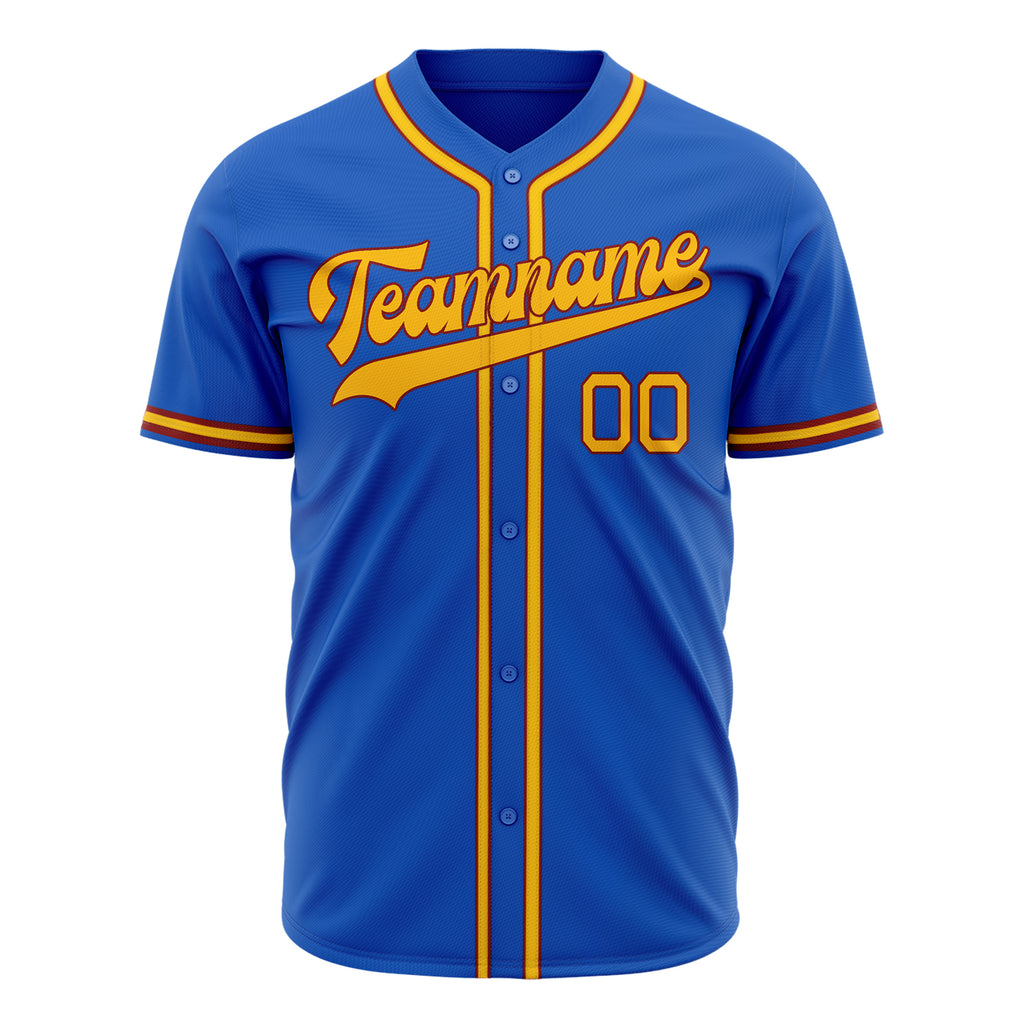 Custom Thunder Blue Baseball Jersey (With Yellow Color)