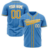 Custom Powder Blue Baseball Jersey (With Gold White Pinstripe)