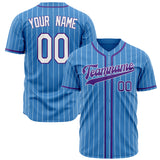 Custom Powder Blue Baseball Jersey (With Purple White Pinstripe)