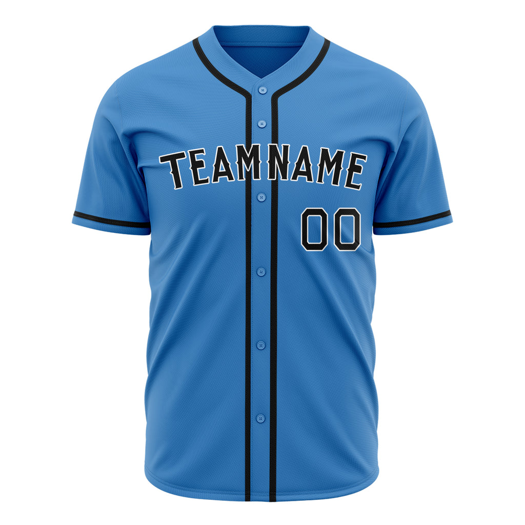 Custom Powder Blue Baseball Jersey (With Black Color)
