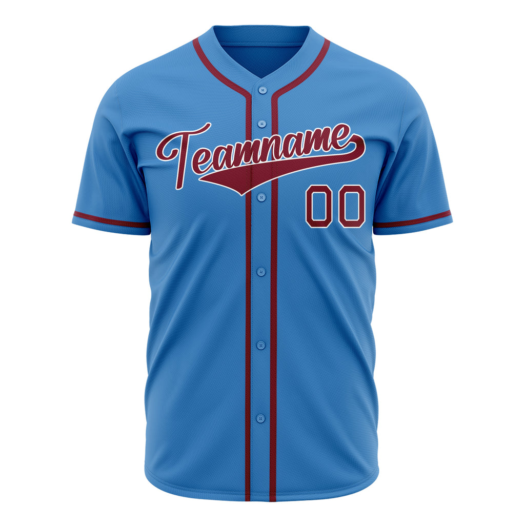 Custom Powder Blue Baseball Jersey (With Crimson Color)