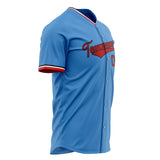 Custom Powder Blue Baseball Jersey (With Red Color)