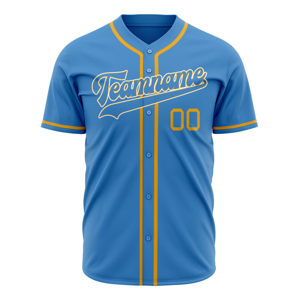 Custom Powder Blue Baseball Jersey (With Gold Color)