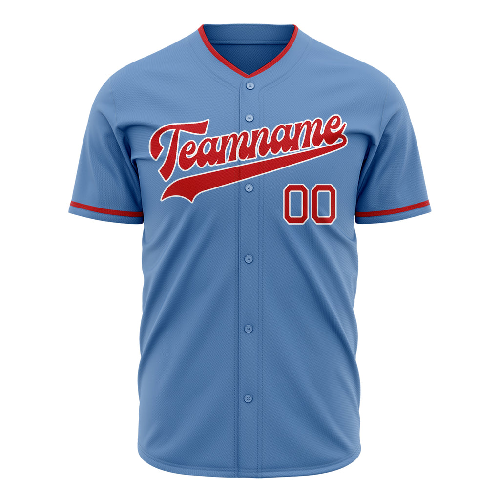 Custom Light Blue Baseball Jersey (With Red Color)