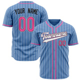 Custom Light Blue Baseball Jersey (With Pink White Pinstripe)