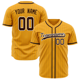 Custom Gold Baseball Jersey (With Brown Brown Pinstripe)
