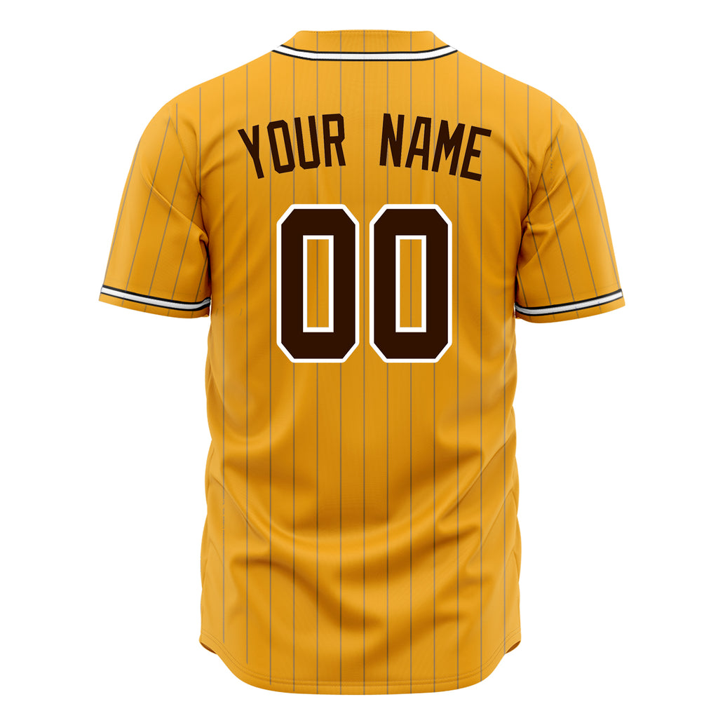 Custom Gold Baseball Jersey (With Black Brown Pinstripe)