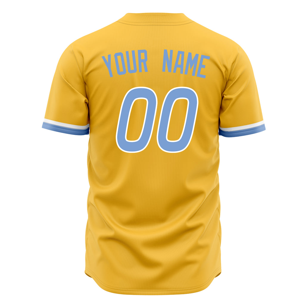 Custom Gold Baseball Jersey (With Light Blue Color)