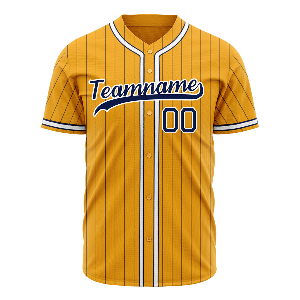 Custom Gold Baseball Jersey (With Navy Navy Pinstripe)
