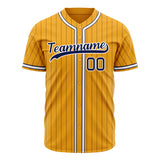 Custom Gold Baseball Jersey (With Navy Navy Pinstripe)