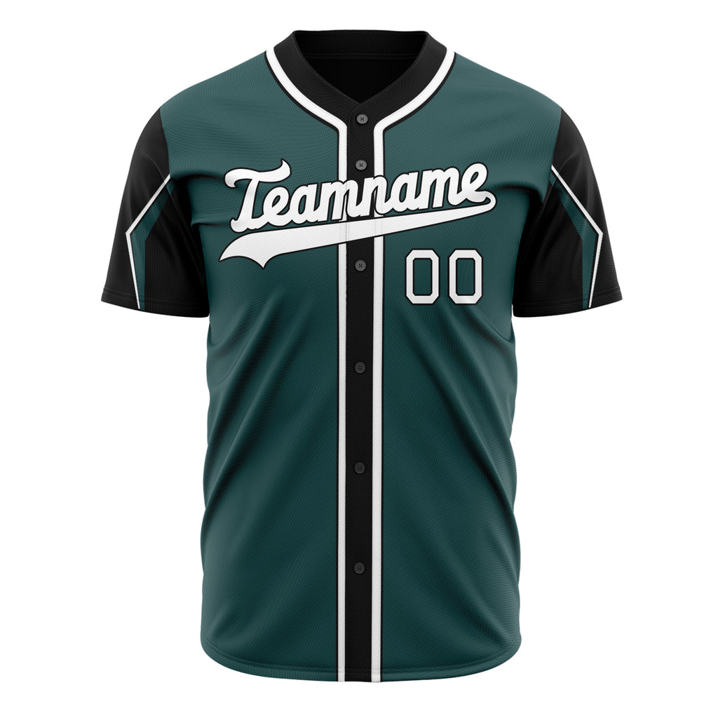 Custom Midnight Green Baseball Jersey (With White 3 Color Arm Shapes)