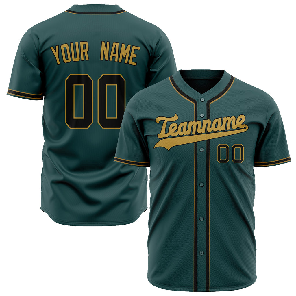 Custom Midnight Green Baseball Jersey (With Old Gold Color)