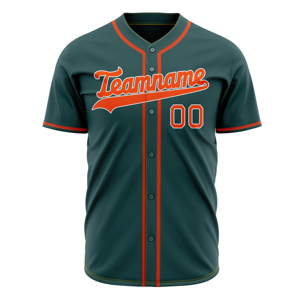 Custom Midnight Green Baseball Jersey (With Orange Color)