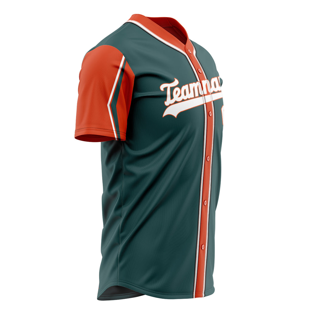 Custom Midnight Green Baseball Jersey (With Orange 3 Color Arm Shapes)
