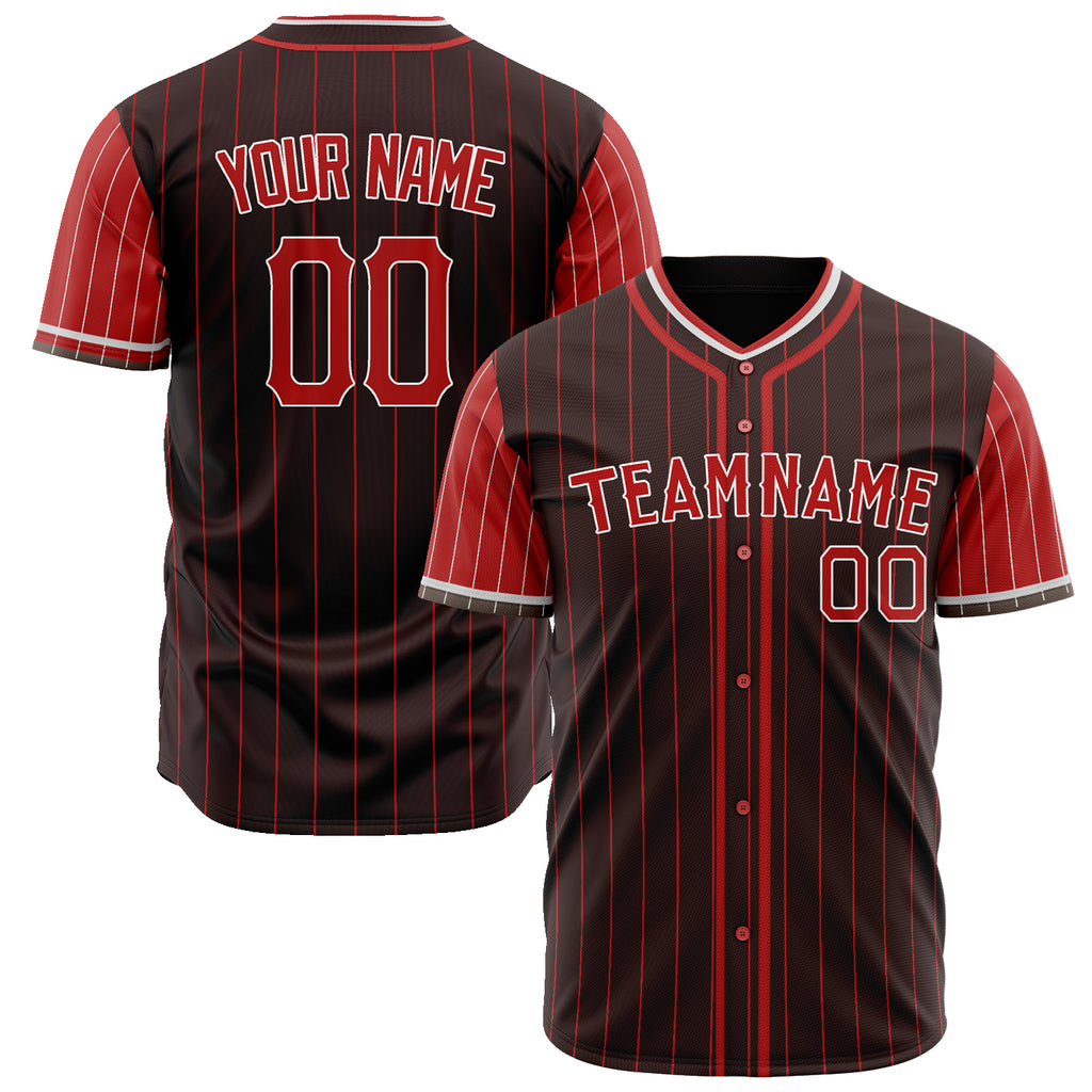 Custom Brown Baseball Jersey (With Red Red Pinstripe)