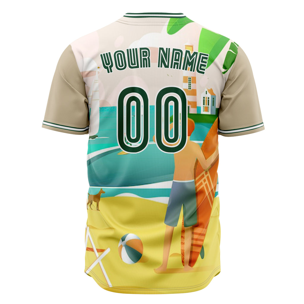 Custom Sand Baseball Jersey (With Kelly Green 3D Pattern Tropical Beach Hawall Palm Trees)