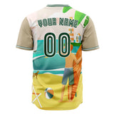 Custom Sand Baseball Jersey (With Kelly Green 3D Pattern Tropical Beach Hawall Palm Trees)