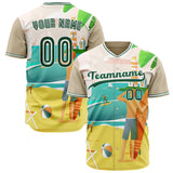 Custom Sand Baseball Jersey (With Kelly Green 3D Pattern Tropical Beach Hawall Palm Trees)