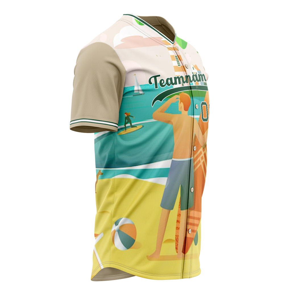 Custom Sand Baseball Jersey (With Kelly Green 3D Pattern Tropical Beach Hawall Palm Trees)