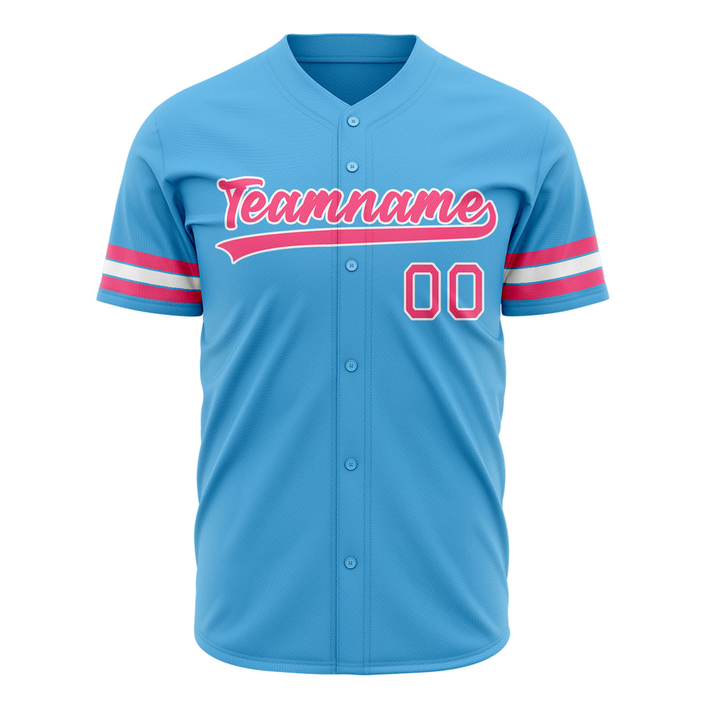 Custom Sky Blue Baseball Jersey (With Pink Color)