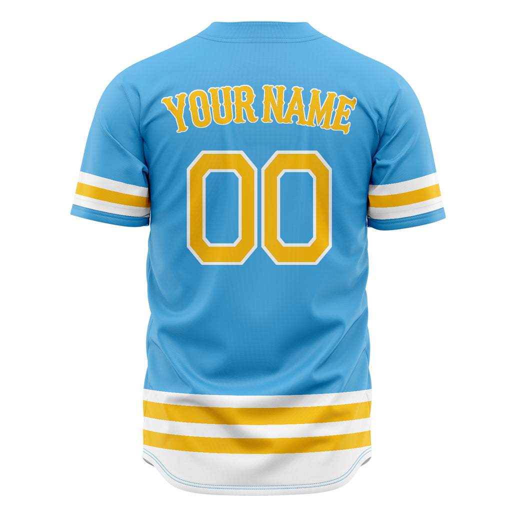 Custom Sky Blue Baseball Jersey (With Yellow Double Stripe)