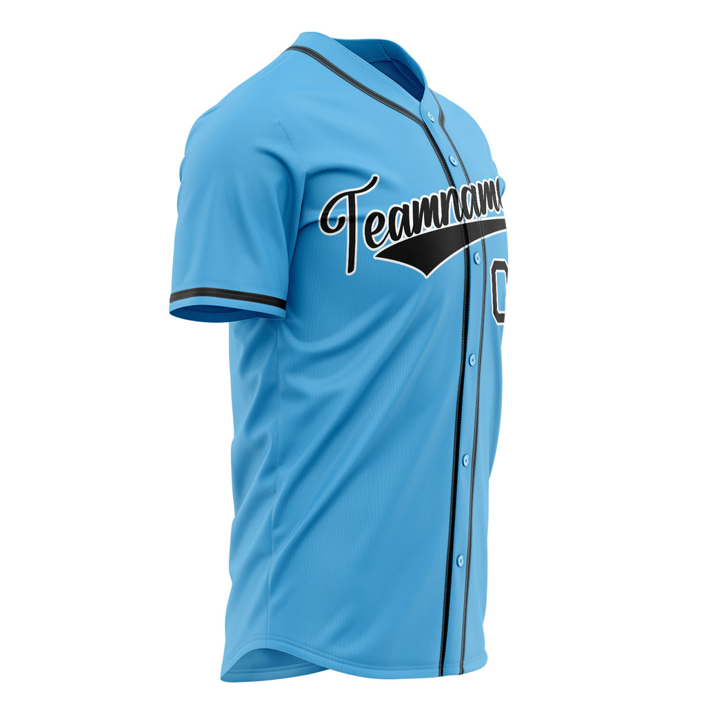 Custom Sky Blue Baseball Jersey (With Black Color)