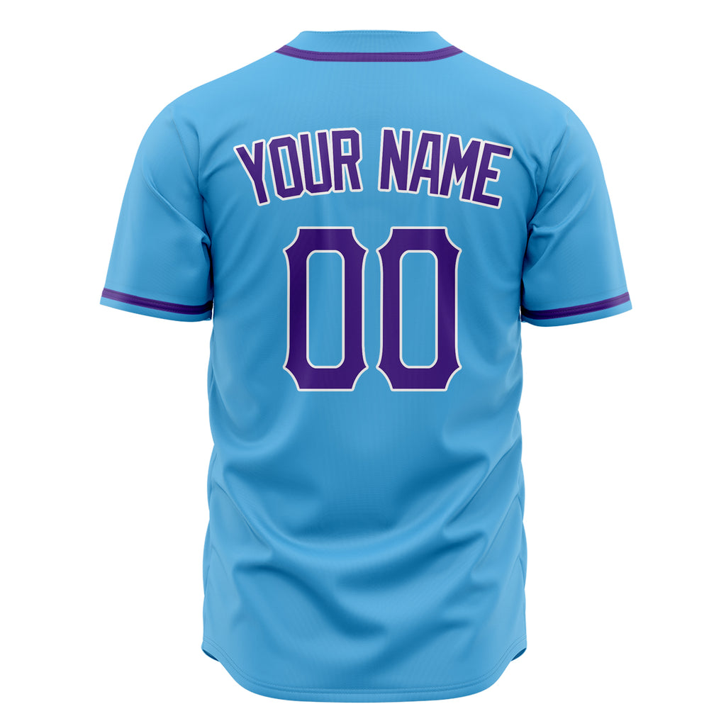 Custom Sky Blue Baseball Jersey (With Purple Color)