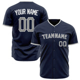 Custom Navy Baseball Jersey (With Gray Color)