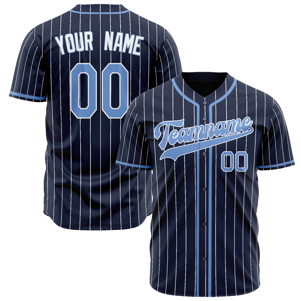 Custom Navy Baseball Jersey (With Light Blue White Pinstripe)
