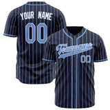 Custom Navy Baseball Jersey (With Light Blue White Pinstripe)