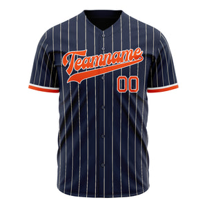 Custom Navy Baseball Jersey (With Orange White Pinstripe)