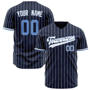 Custom Navy Baseball Jersey (With White White Pinstripe)