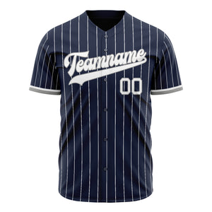 Custom Navy Baseball Jersey (With White White Pinstripe)