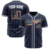 Custom Navy Baseball Jersey (With White Vintage USA Flag)