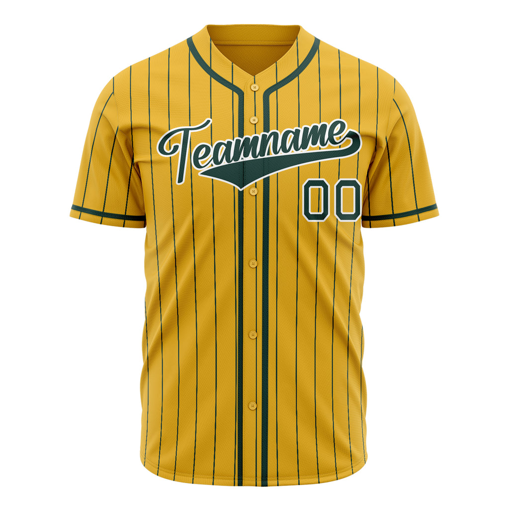 Custom Yellow Baseball Jersey (With Green Green Pinstripe)
