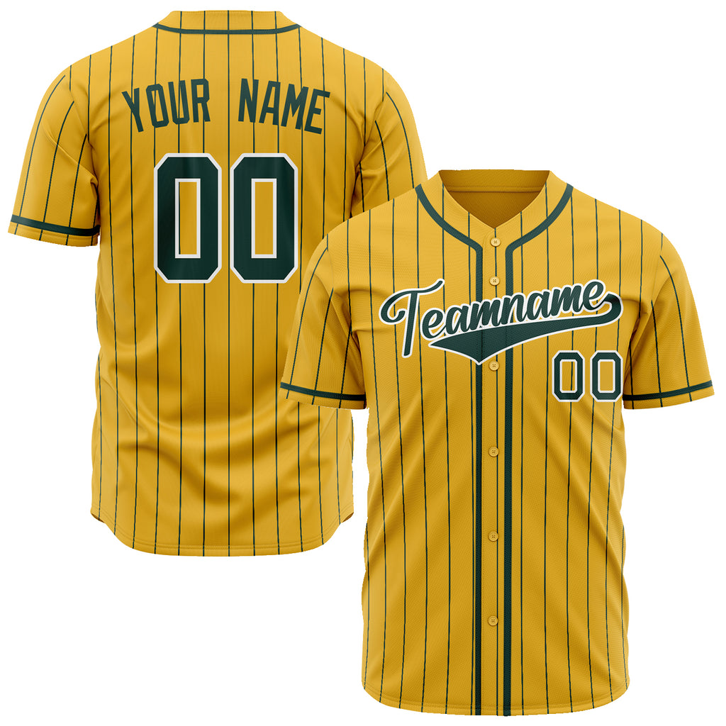 Custom Yellow Baseball Jersey (With Green Green Pinstripe)