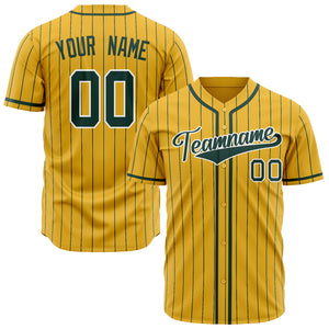 Custom Yellow Baseball Jersey (With Green Green Pinstripe)