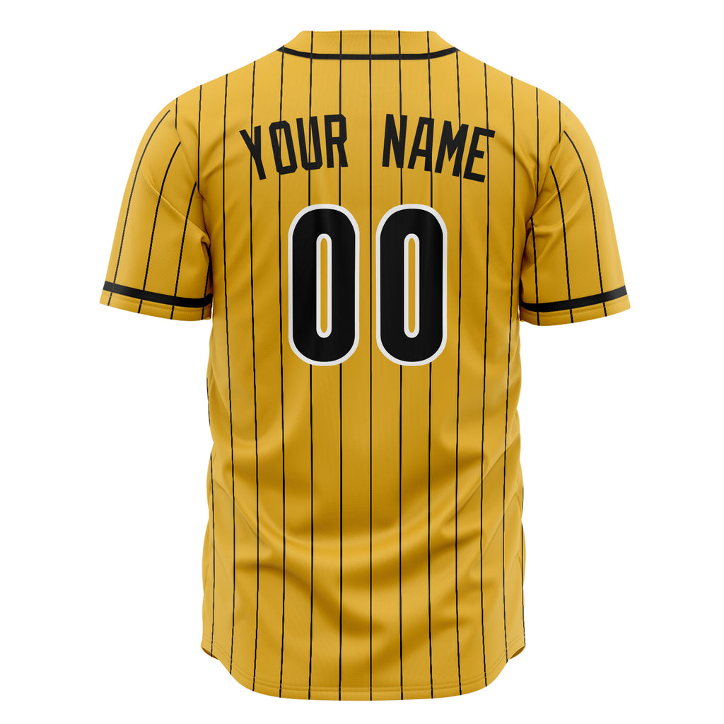 Custom Yellow Baseball Jersey (With Black Black Pinstripe)