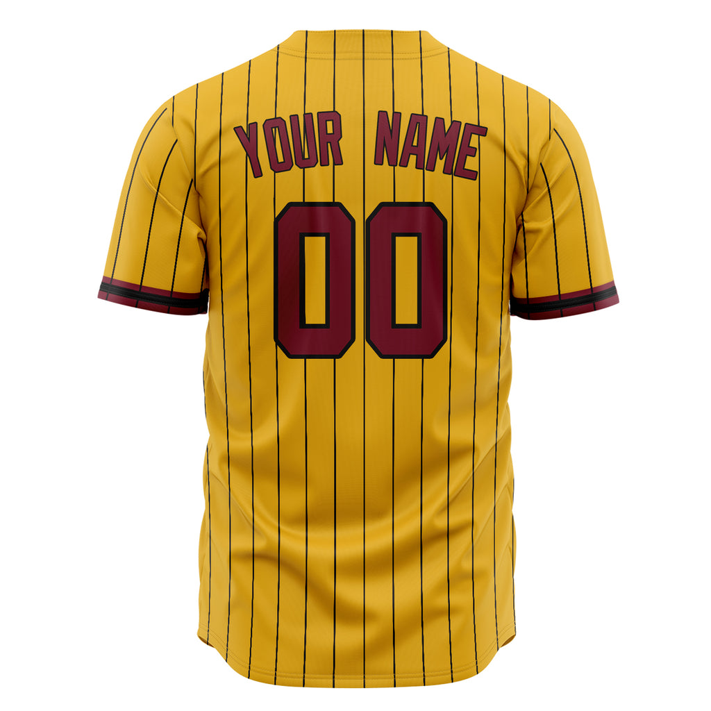 Custom Yellow Baseball Jersey (With Crimson Black Pinstripe)