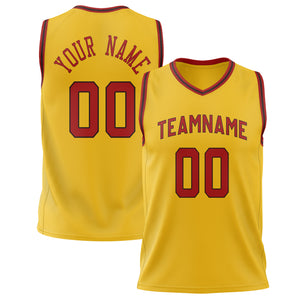 Custom Gold Red Solid Color Basketball Jersey BS02240626CS065