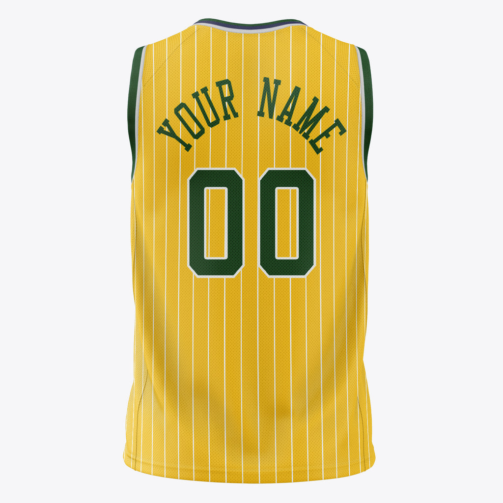 Custom Gold Kelly Green Pinstripe Basketball Jersey