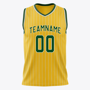 Custom Gold Kelly Green Pinstripe Basketball Jersey