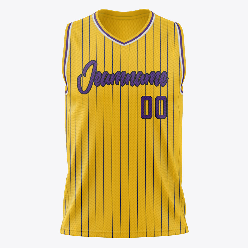 Custom Gold Purple Pinstripe Basketball Jersey